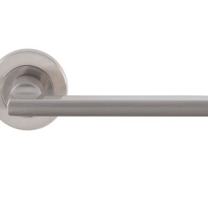 Trentino Door Handles On Round Rose, Satin Nickel (sold in pairs)
