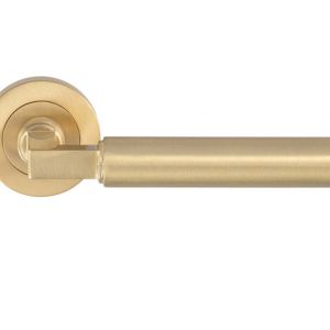 Amiata Door Handles On Round Rose, Satin Brass (sold in pairs)