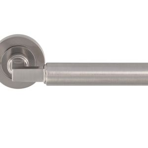 Amiata Door Handles On Round Rose, Satin Nickel (sold in pairs)