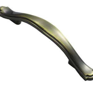 Fingertip Stepped Edge Bow Handle Cabinet Pull Handle (76mm C/C), Antique Burnished Brass