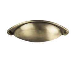 Traditional Cupboard Cup Pull Handle (64mm C/C), Polished Antique Brass