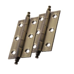 Fingertip Cabinet Hinges With Finial (64mm x 35mm), Antique Brass (sold in pairs)