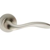 Manital Giava Door Handles On Round Rose, Satin Nickel (sold in pairs)