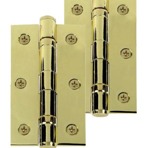 3 Inch Solid Brass Ball Bearing Hinges, Polished Brass  (sold in pairs)