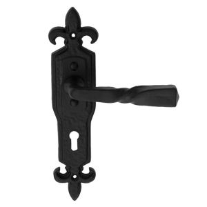 Ludlow Foundries Barley Twist Door Handles On Gothic Backplate, Black Antique (sold in pairs)