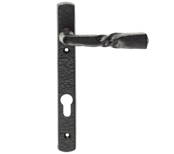 Ludlow Foundries Euro Lock Straight Narrow Plate (92mm C/C) – Black Antique Door Handles (sold in pairs)