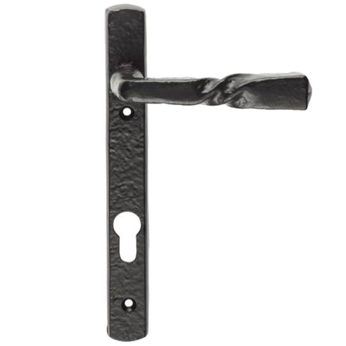 Ludlow Foundries Euro Lock Straight Narrow Plate (92mm C/C) – Black Antique Door Handles (sold in pairs)
