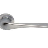 Manital Le Mans Door Handles On Round Rose, Satin Chrome (sold in pairs)
