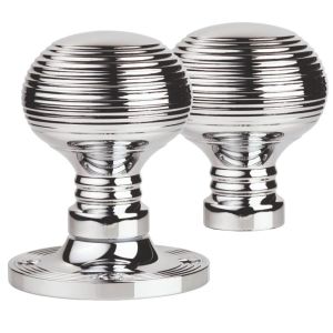 Manital Queen Anne Reeded 61mm Diameter Base Rim Door Knobs, Polished Chrome  (sold in pairs)