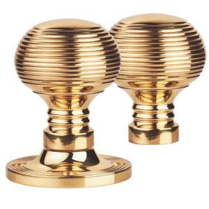 Manital Queen Anne Reeded 61mm Diameter Base Rim Door Knobs, Polished Brass