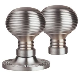 Manital Queen Anne Reeded 61mm Diameter Base Rim Door Knobs, Satin Chrome  (sold in pairs)