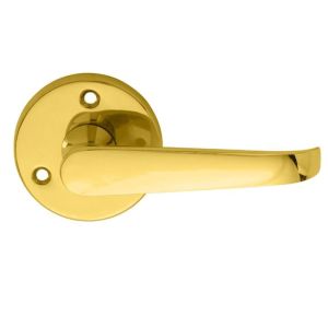 Victorian Door Handles On Round Rose, Polished Brass (sold in pairs)