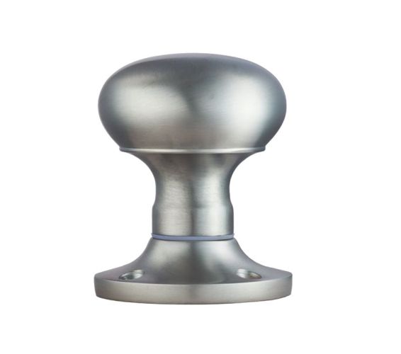 Manital Victorian Mushroom 56mm Diameter Base Unsprung Mortice Door Knob (Face Fixed), Satin Chrome  (sold in pairs)