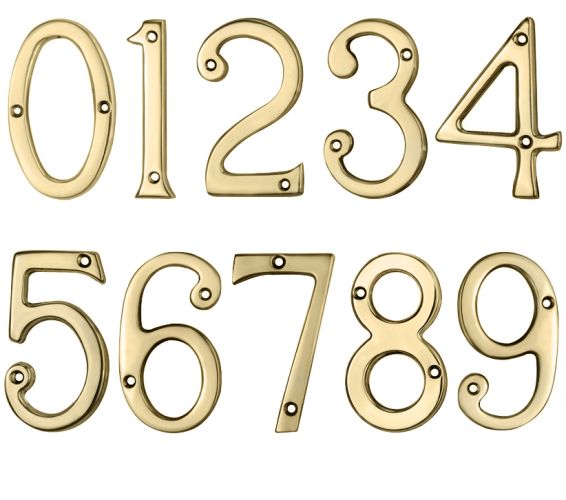 Face Fix Door Numerals (0-9), PVD Stainless Brass