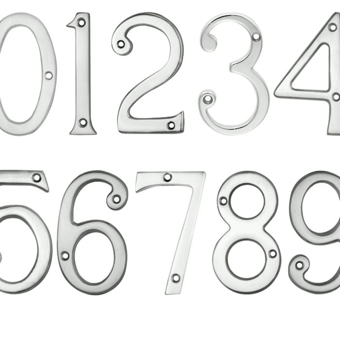 Face Fix Door Numerals (0-9), Satin Chrome