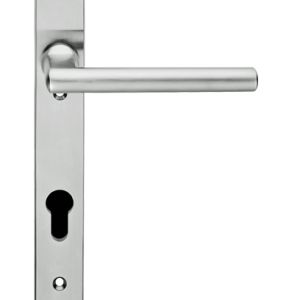 Eurospec Designer Straight Lever Narrow Plate, 92mm c/c, Euro Lock, Stainless Steel Door Handles  (sold in pairs)
