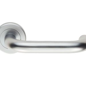 Serozzetta DDA Compliant Safety Door Handles On Round Rose, Satin Chrome –   (sold in pairs)