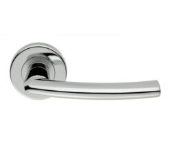 Serozzetta Dos Door Handles On Round Rose, Satin Chrome  (sold in pairs)