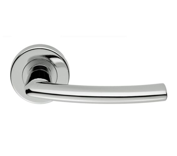 Serozzetta Dos Door Handles On Round Rose, Satin Chrome  (sold in pairs)