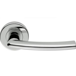 Serozzetta Dos Door Handles On Round Rose, Satin Chrome  (sold in pairs)