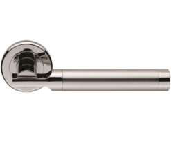 Serozzetta Azul Door Handles On Round Rose, Dual Finish Satin Chrome & Polished Chrome   (sold in pairs)