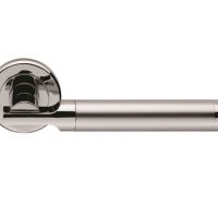 Serozzetta Azul Door Handles On Round Rose, Dual Finish Satin Chrome & Polished Chrome   (sold in pairs)