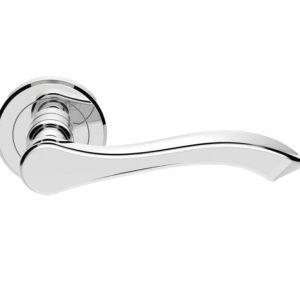 Serozzetta Style Door Handles On Round Rose, Polished Chrome –   (sold in pairs)