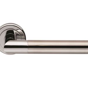 Serozzetta Trend Door Handles On Round Rose – Dual Finish Polished Chrome & Satin Nickel (sold in pairs)