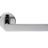 Serozzetta Edge Door Handles On Round Rose, Polished Chrome  (sold in pairs)