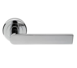 Serozzetta Edge Door Handles On Round Rose, Polished Chrome  (sold in pairs)