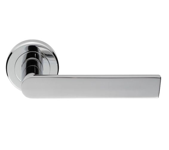 Serozzetta Edge Door Handles On Round Rose, Polished Chrome  (sold in pairs)
