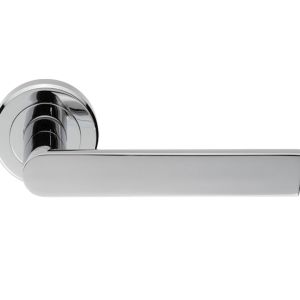 Serozzetta Edge Door Handles On Round Rose, Polished Chrome  (sold in pairs)