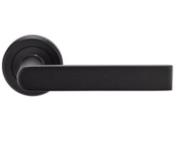 Serozzetta Edge Door Handles On Round Rose - Matt Black (sold in pairs)