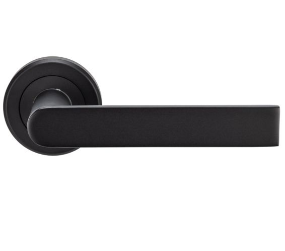 Serozzetta Edge Door Handles On Round Rose – Matt Black (sold in pairs)