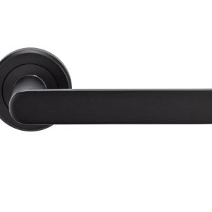 Serozzetta Edge Door Handles On Round Rose – Matt Black (sold in pairs)