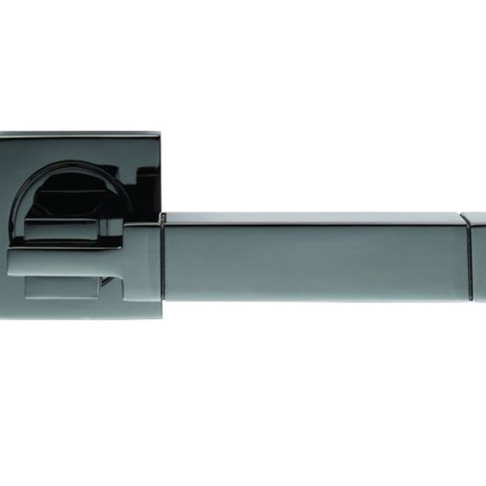 Serozzetta Cube Door Handles On Square Rose, Black Nickel (sold in pairs)