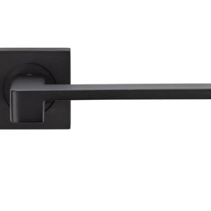 Serozzetta Equi Door Handles On Square Rose – Matt Black (sold in pairs)