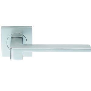 Serozzetta Equi Door Handles On Square Rose – Satin Chrome (sold in pairs)