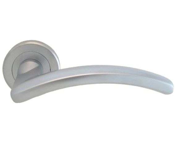 Serozzetta Design Door Handles On Round Rose, Satin Chrome  (sold in pairs)