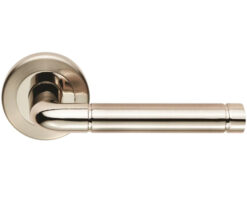 Serozzetta Residential Quaranta Door Handles On Round Rose, Dual Finish Polished Nickel & Satin Nickel  (sold in pairs)