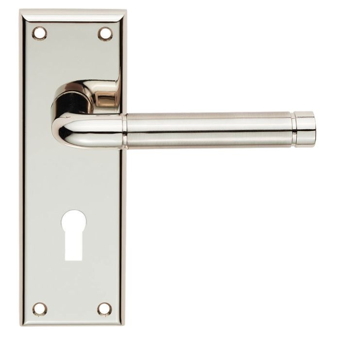 Serozzetta Residential Quaranta Door Handles On Backplate, Dual Finish Polished Nickel & Satin Nickel (sold in pairs)
