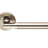 Serozzetta Residential Sessanta Door Handles On Round Rose, Dual Finish Polished Nickel & Satin Nickel (sold in pairs)
