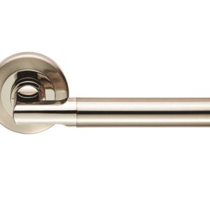 Serozzetta Residential Sessanta Door Handles On Round Rose, Dual Finish Polished Nickel & Satin Nickel (sold in pairs)