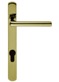 Rosa Narrow Plate, 92mm C/C, Euro Lock, PVD Stainless Brass Door Handles (sold in pairs)