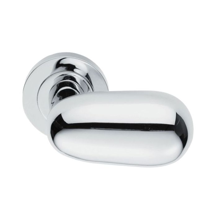 Manital Uovo Door Handles On Round Rose, Polished Chrome (sold in pairs)