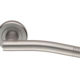 Serozzetta Carolina Door Handles On Round Rose, Satin Chrome  (sold in pairs)