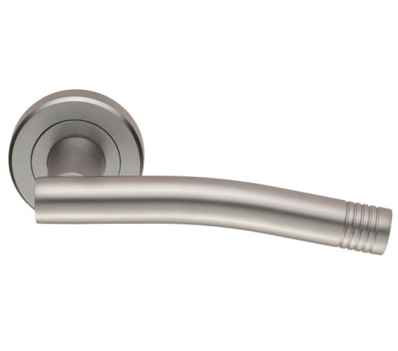 Serozzetta Carolina Door Handles On Round Rose, Satin Chrome  (sold in pairs)