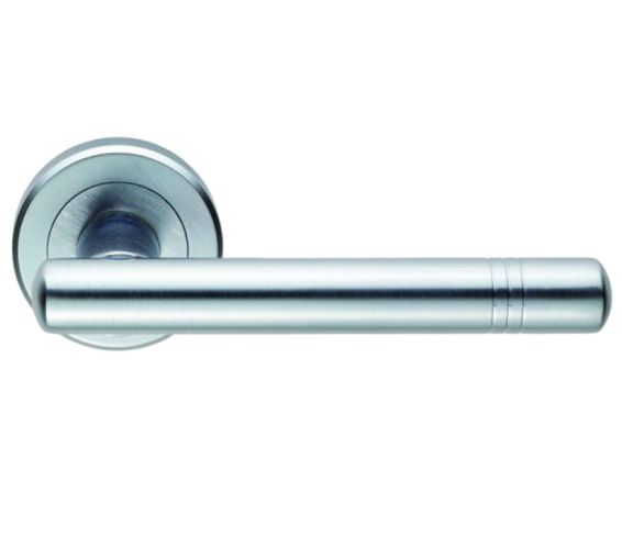 Serozzetta Atalaya Door Handles On Round Rose, Satin Chrome  (sold in pairs)