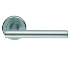 Serozzetta Philadelphia Door Handles On Round Rose, Satin Chrome -   (sold in pairs)