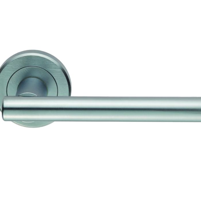 Serozzetta Philadelphia Door Handles On Round Rose, Satin Chrome –   (sold in pairs)